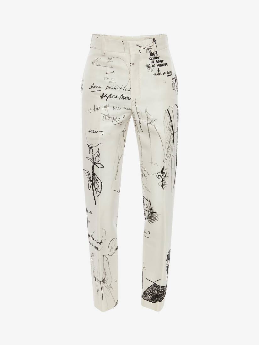 Pantalones Alexander McQueen Sketchbook Printed Cigarette Hombre - Blancos/Negros - Mexico 174-YTJDW